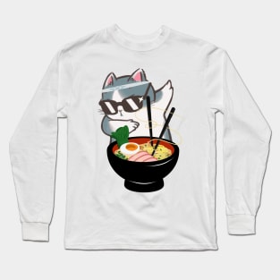 Funny Crazy Foodie Food Lover Noodle Ramen Cat Long Sleeve T-Shirt